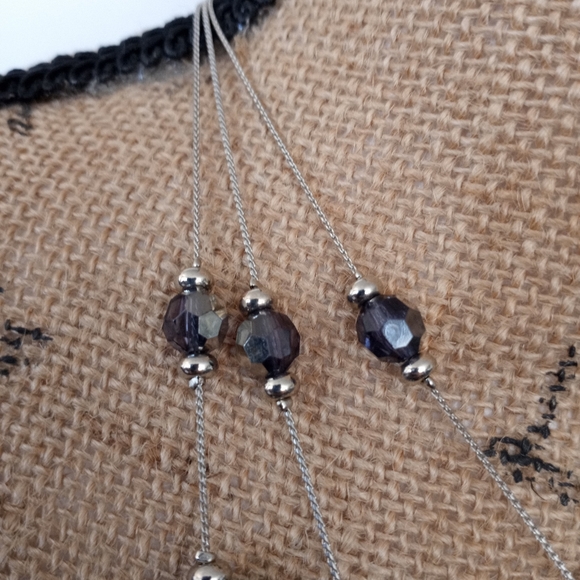 3 Strand Fixed Point Aquamarine & Slate Beaded Silver Statement Necklace - Picture 3 of 8